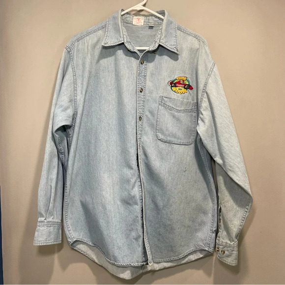 Vintage Team Woody Denim Light Blue Shirt Men size Large - Picture 1 of 17